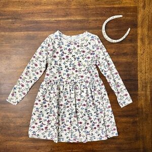 H&M Kids Floral Long Sleeve Dress - White and Pink Size 8-10 VGUC